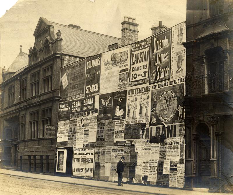 Gentleman perusing an array of posters on Clifford Street, 9 April 1902.