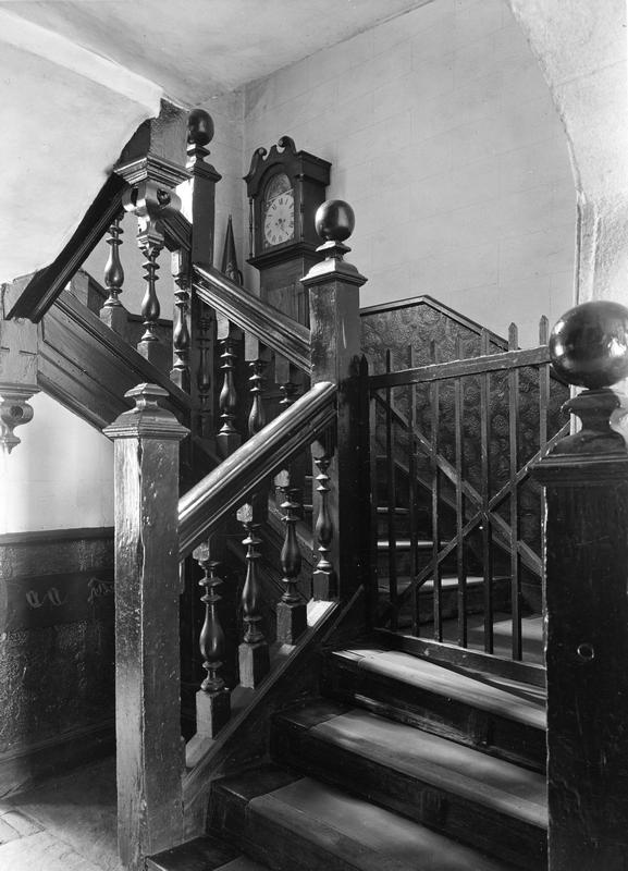 Staircase in entrance of the Black Swan Inn on Peasholme Green, 1940s.