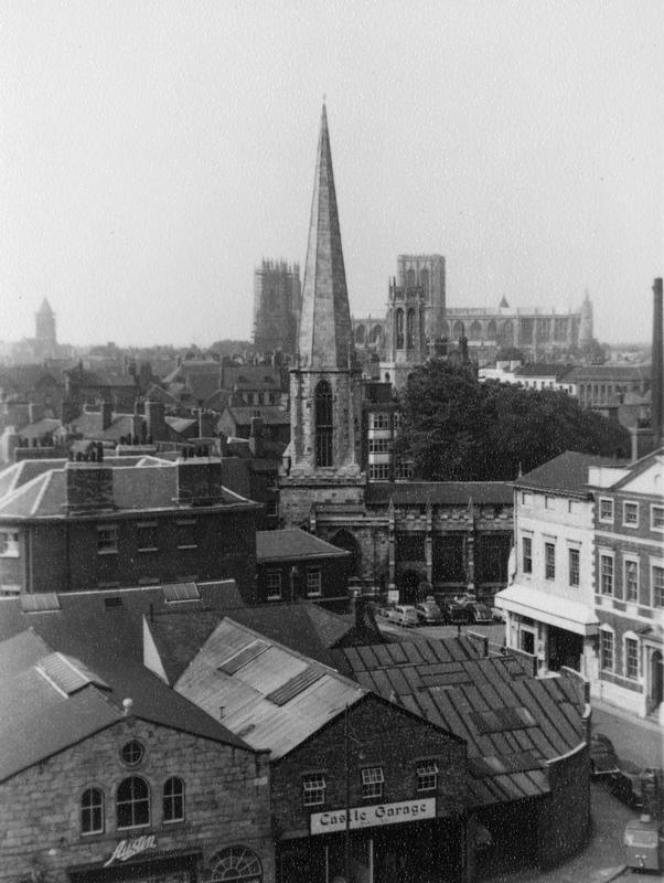 View towards York Minster from the top of Clifford's Tower, 1957.