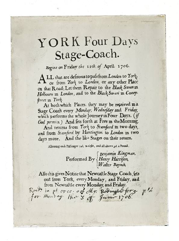 York Four Day Stage Coach advertisement, 18th century